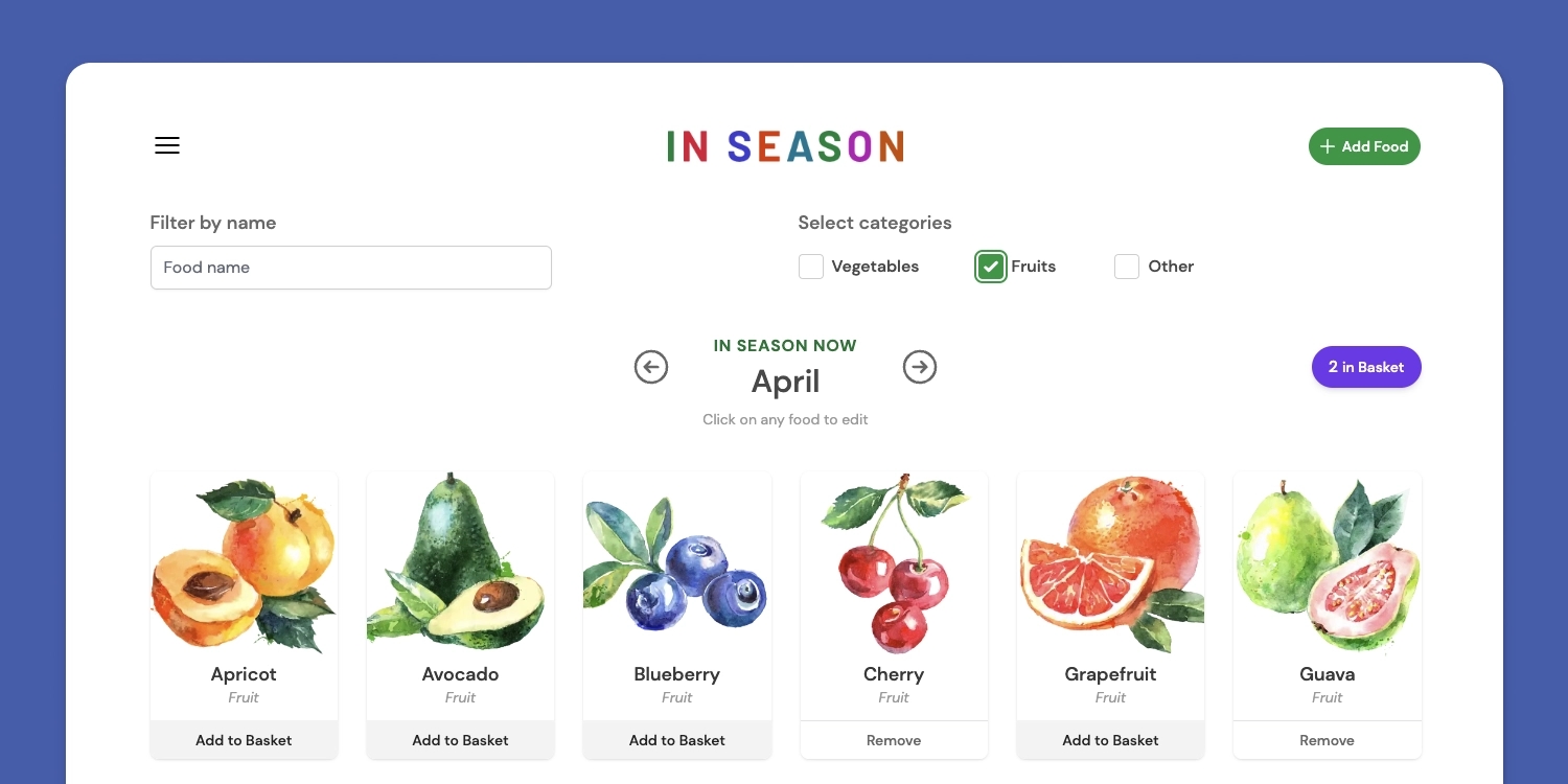 Screenshot of In Season App